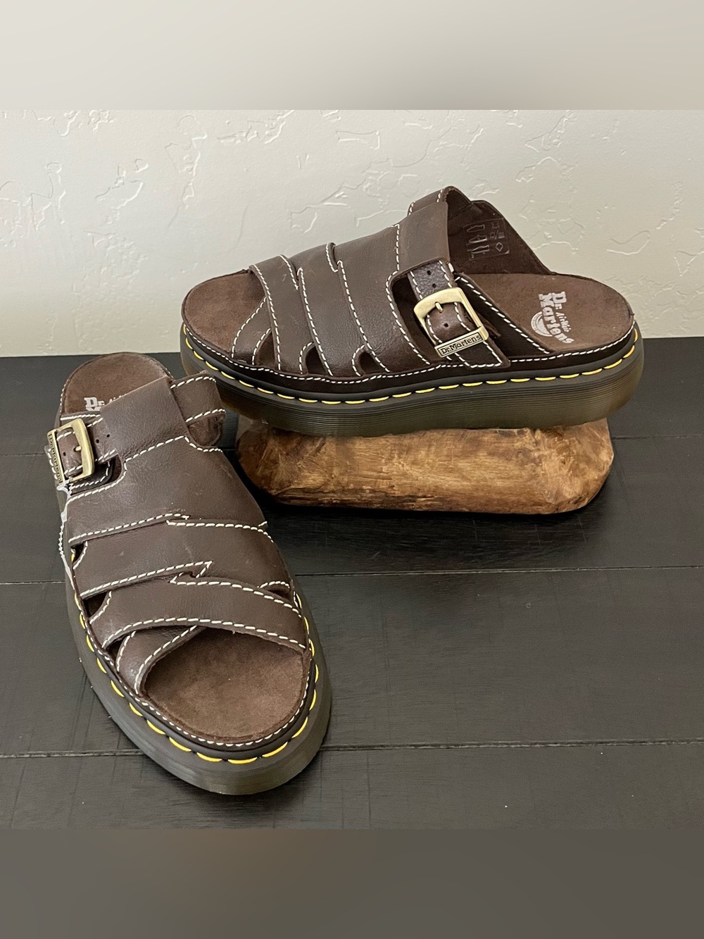 Dr. Martens Brown Leather Maxxy Slide Platform Sandals US Size Men 9 Women 10 - Picture 5 of 15
